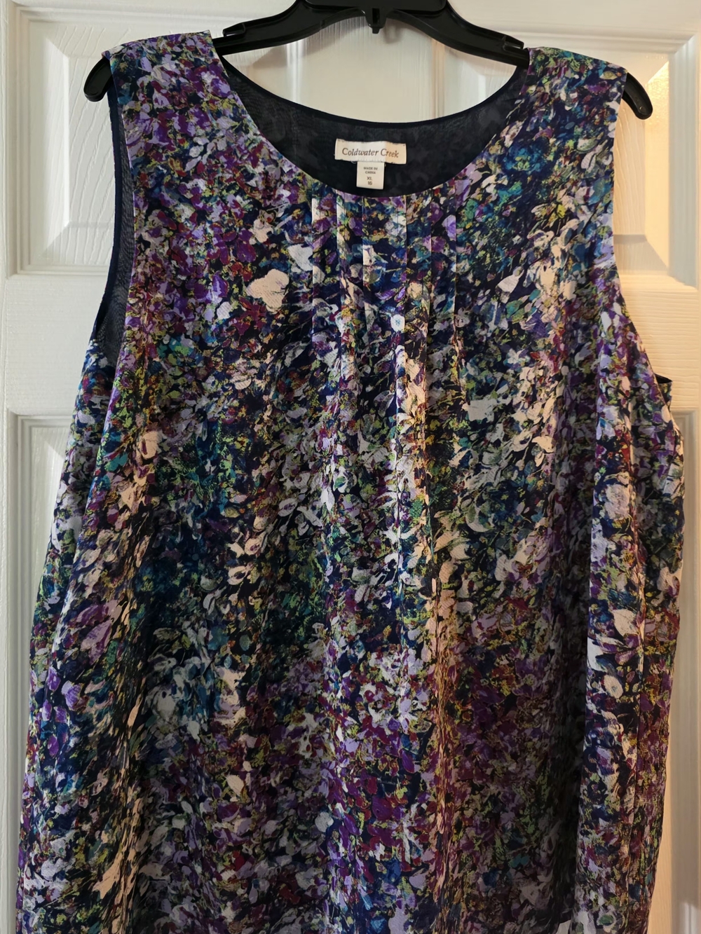 Coldwater Creek Multicolor Floral Sleeveless Camisole — Purple, Blue, Cream